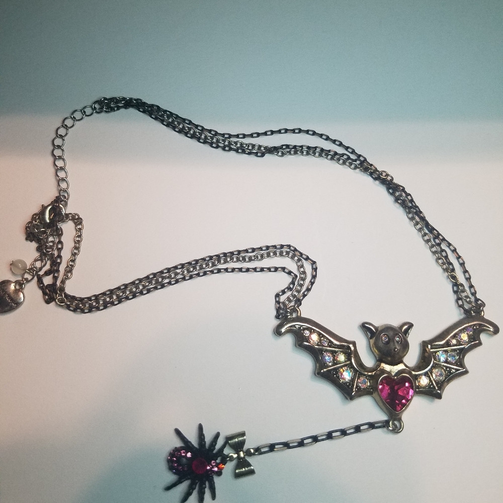 Betsey Johnson Bat and Spider Necklace